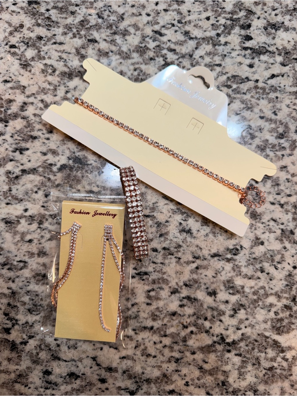 Fashion Jewelry Rose Gold Rhinestone Earrings, necklace and Bracelet Set